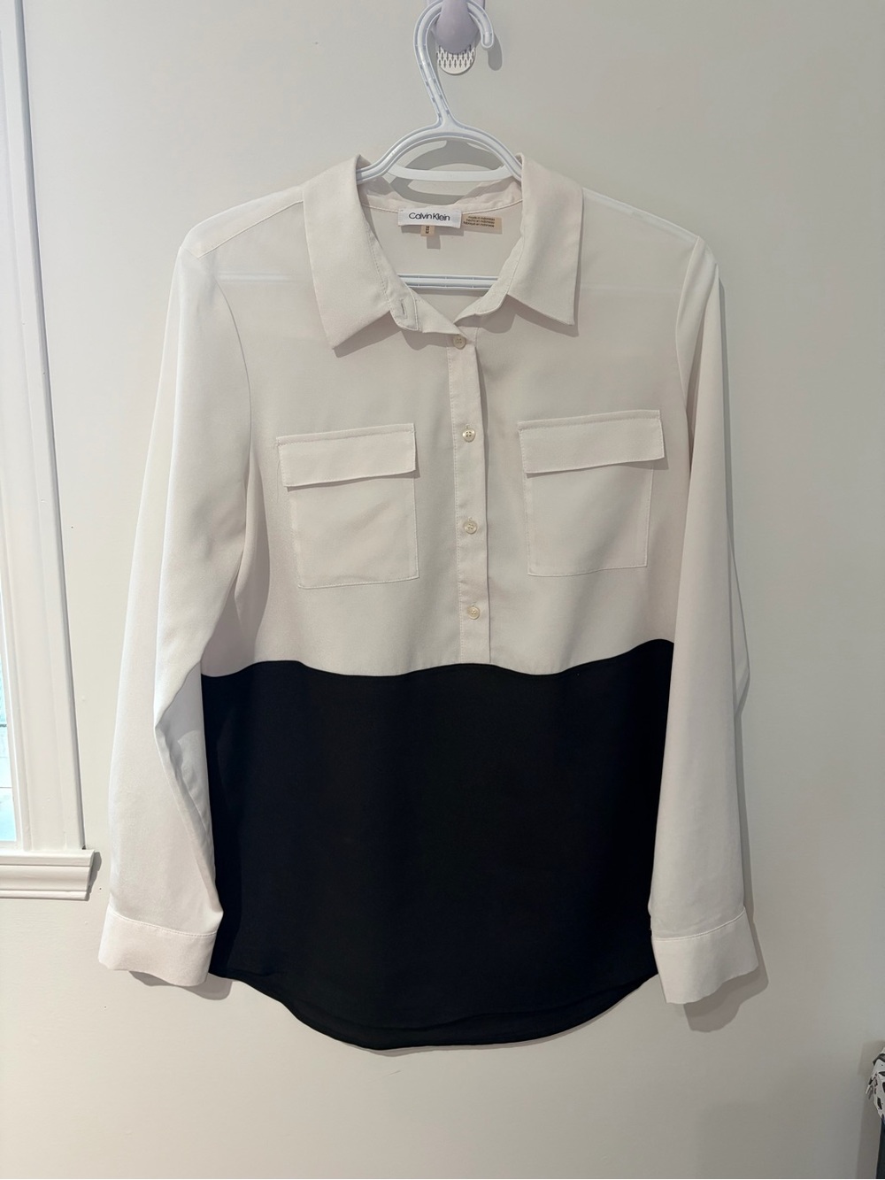 Calvin Klein Two-Tone Black and White Button Front Blouse